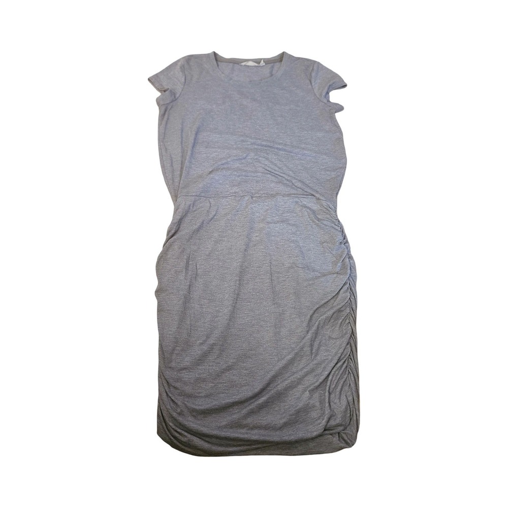 Athleta Womens Gray Ruched Side T-Shirt Mini Dress Size M Heathered Short Sleeve